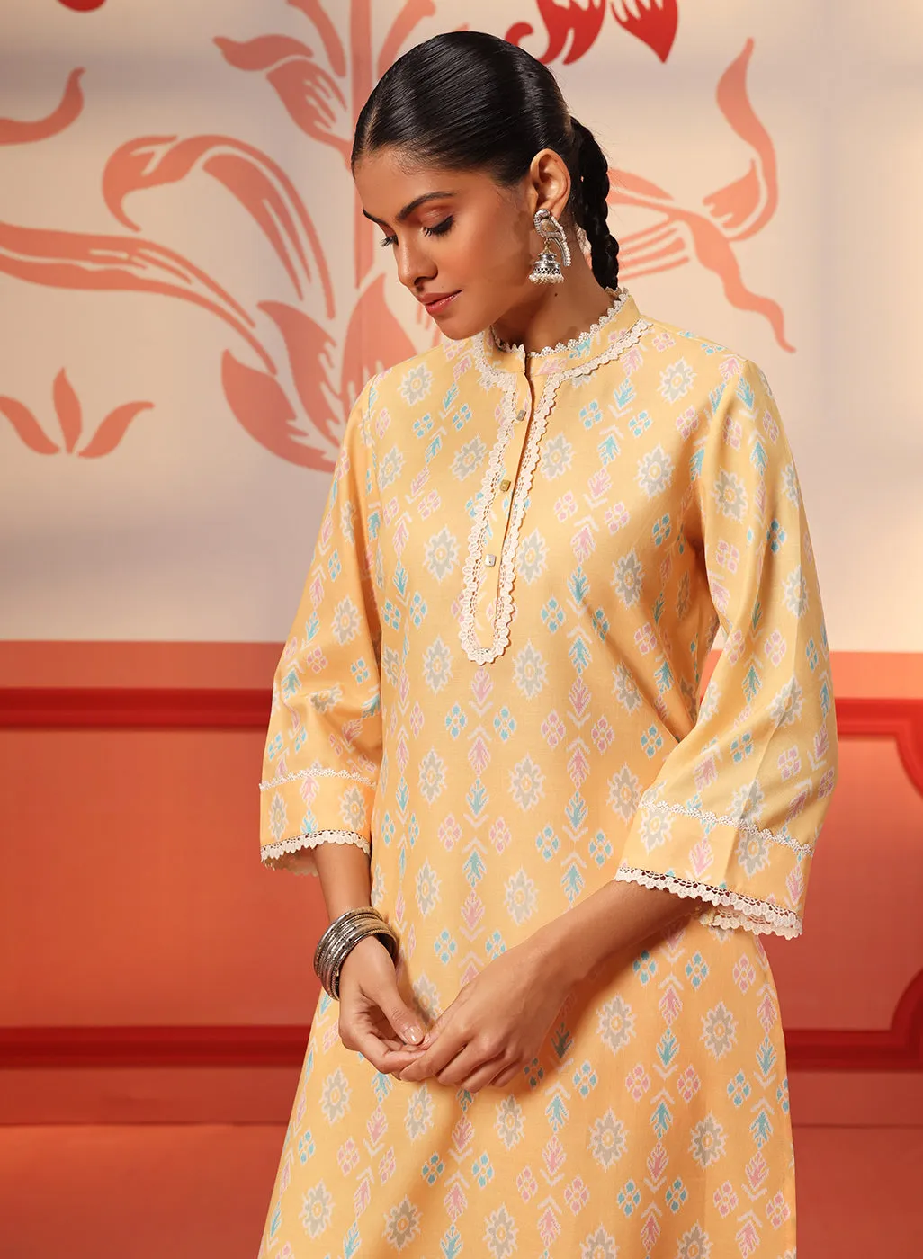 Haya Mango Printed Cotton Linen Tunic Set for Women