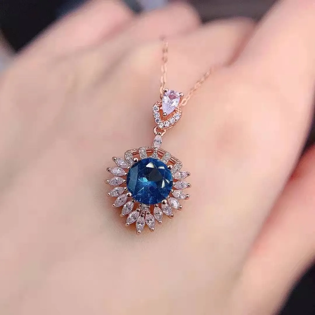 Heart of the Ocean London Blue Topaz Necklace Rose Gold Plated