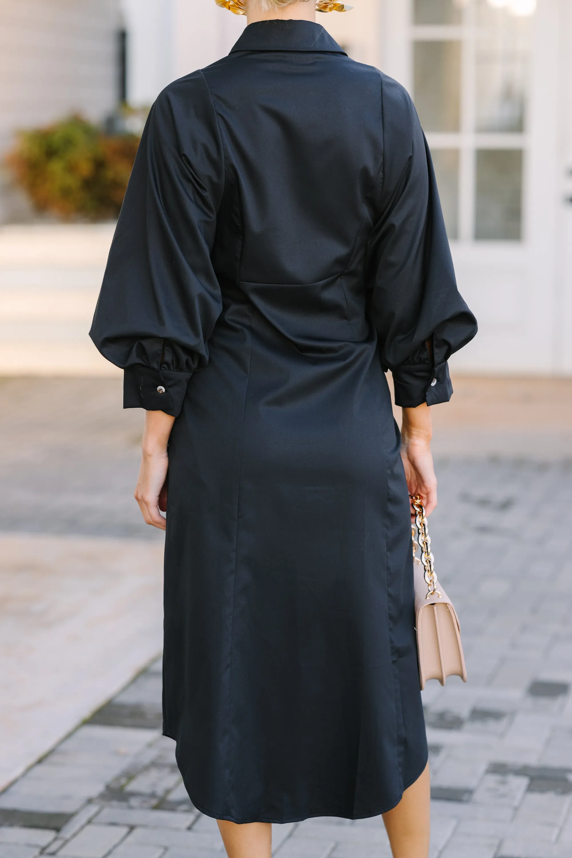 In Your League Black Button Down Midi Dress