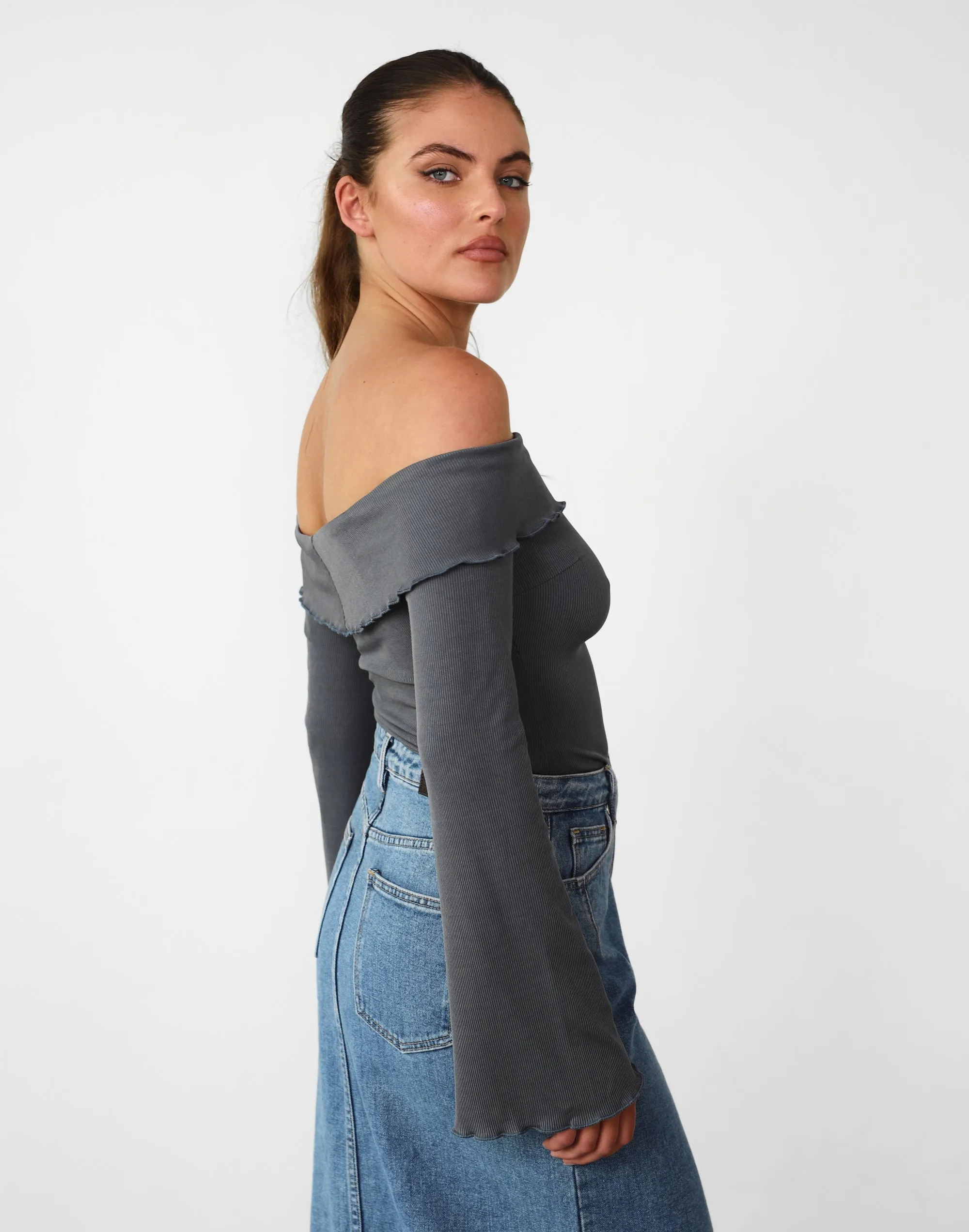 Jess Long Sleeve Top (Charcoal)