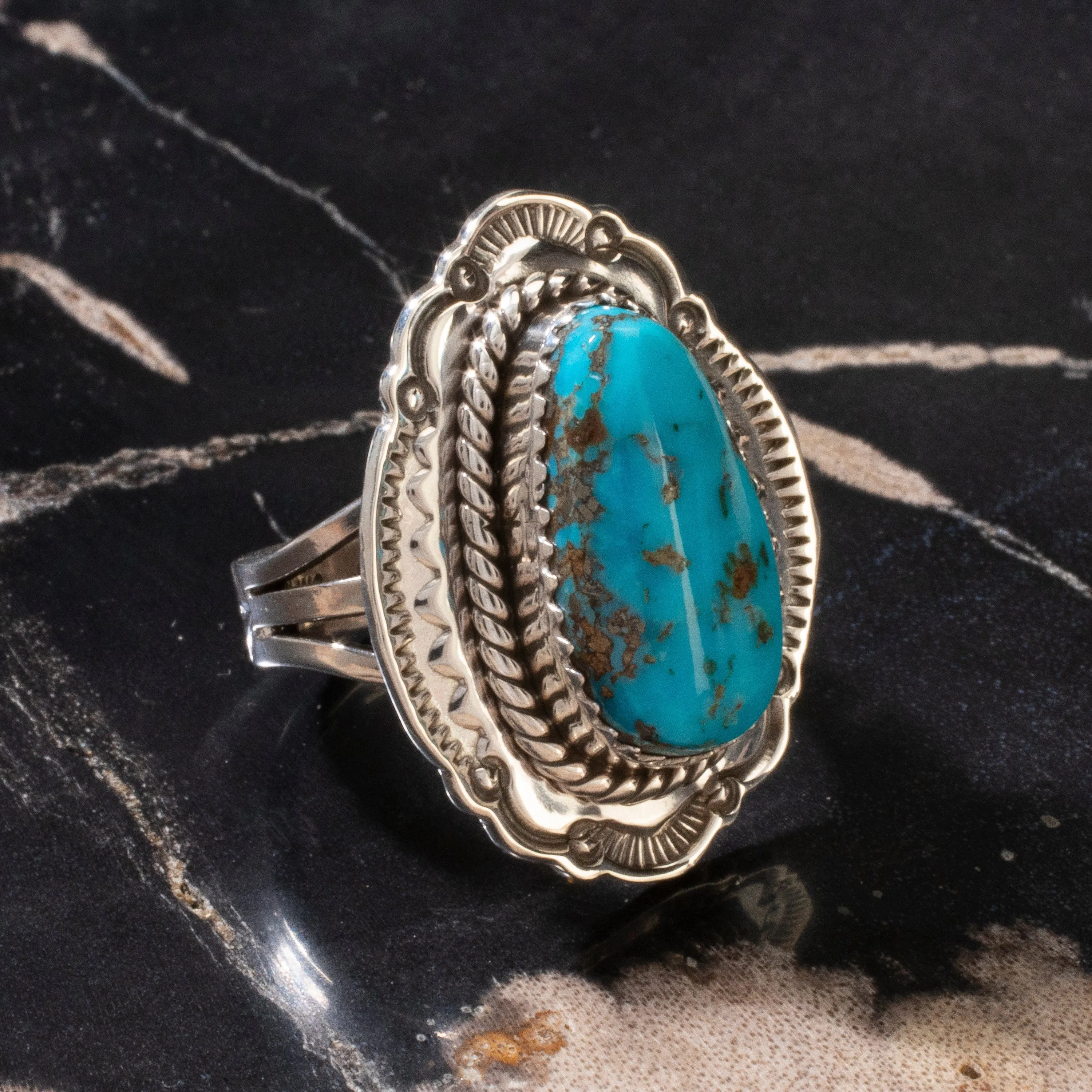 Joe Piaso Jr. Sleeping Beauty Turquoise Navajo USA Native American Made 925 Sterling Silver Ring