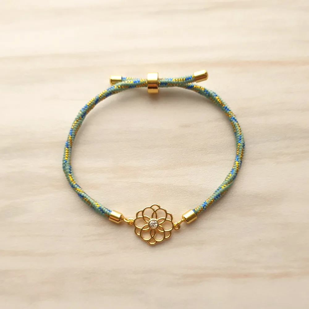 Kelly Chrysanthemum Flower Cutout Metallic Corded Slider Bracelet