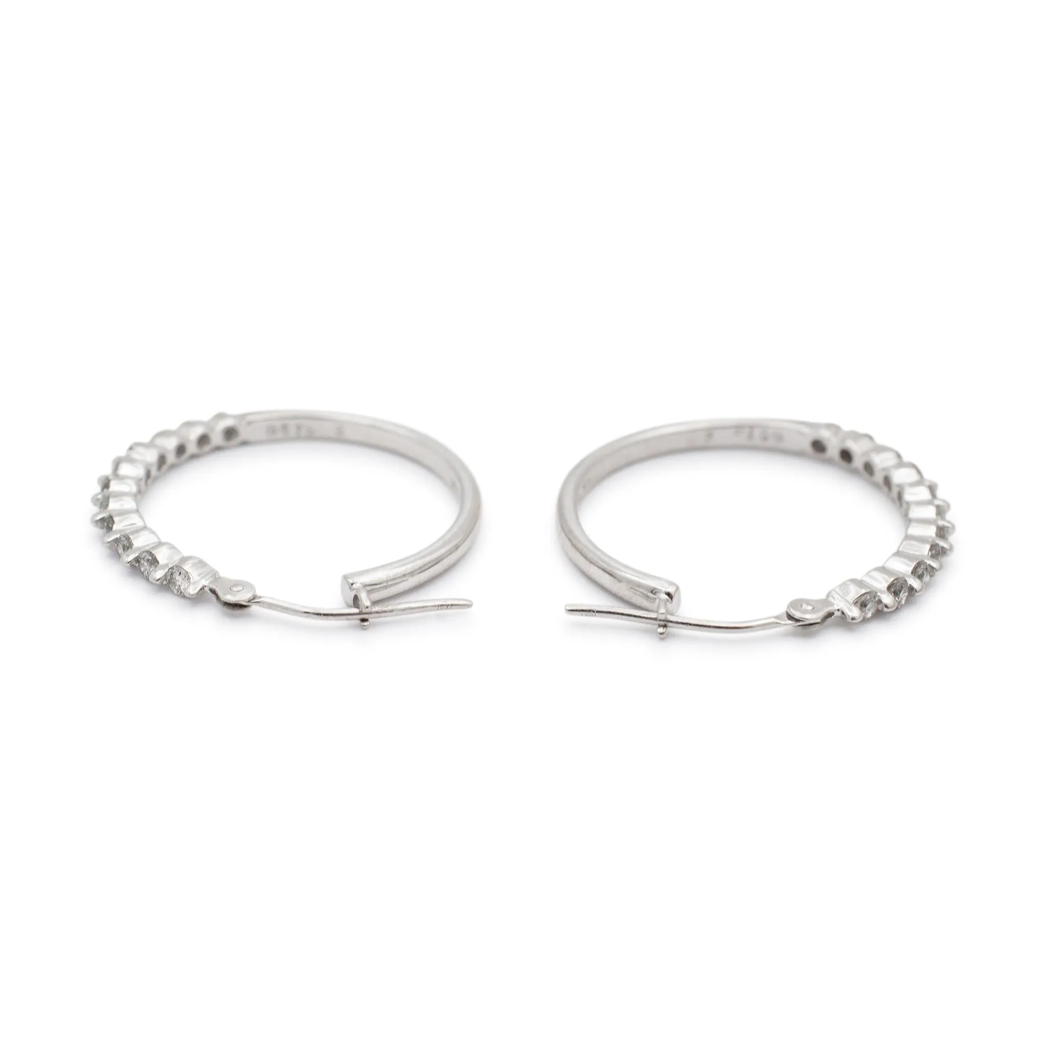 Ladies 14K White Gold Half Eternity Diamond Hoop Earrings