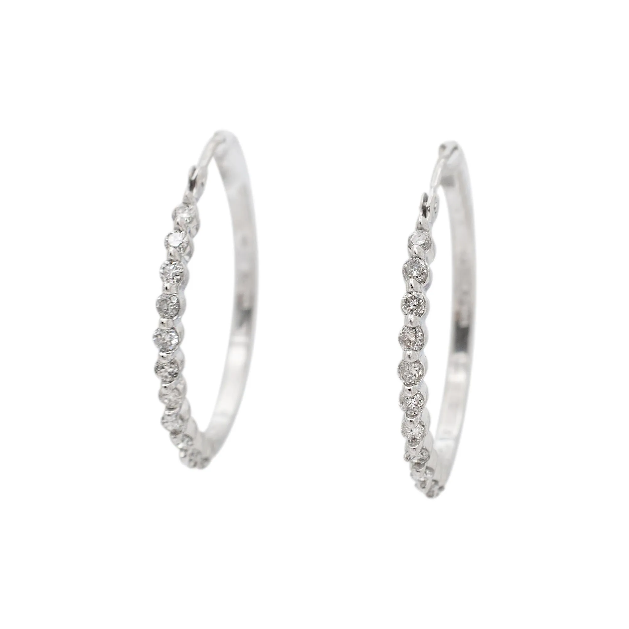 Ladies 14K White Gold Half Eternity Diamond Hoop Earrings