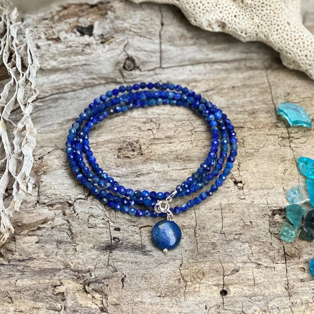 Lapis Lazuli Wrap Bracelet to Bring Self Awareness - Silver