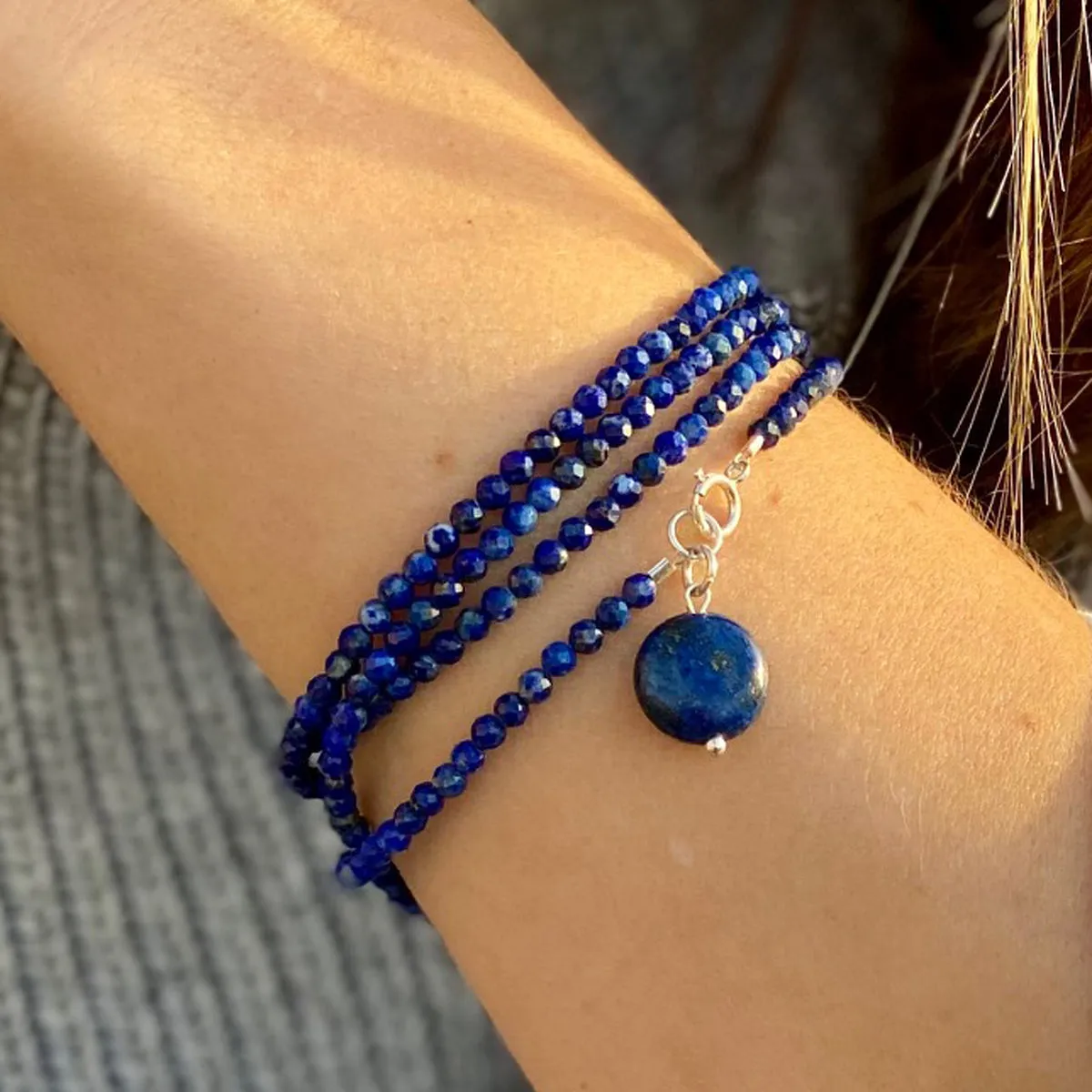 Lapis Lazuli Wrap Bracelet to Bring Self Awareness - Silver