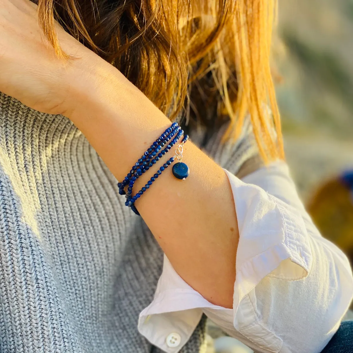 Lapis Lazuli Wrap Bracelet to Bring Self Awareness - Silver