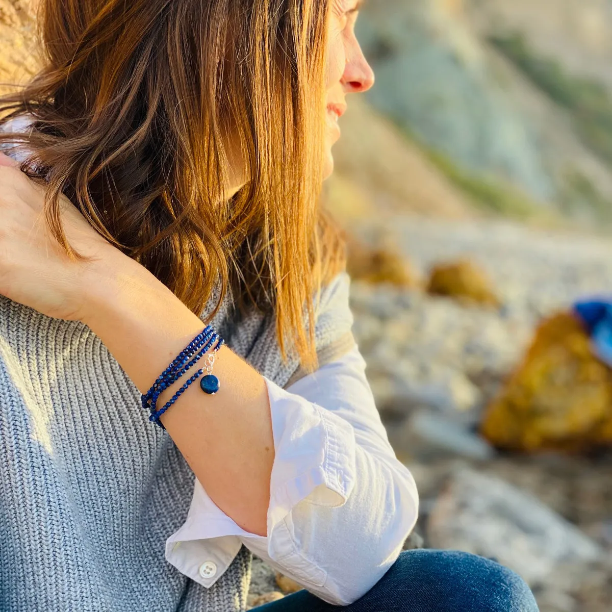 Lapis Lazuli Wrap Bracelet to Bring Self Awareness - Silver