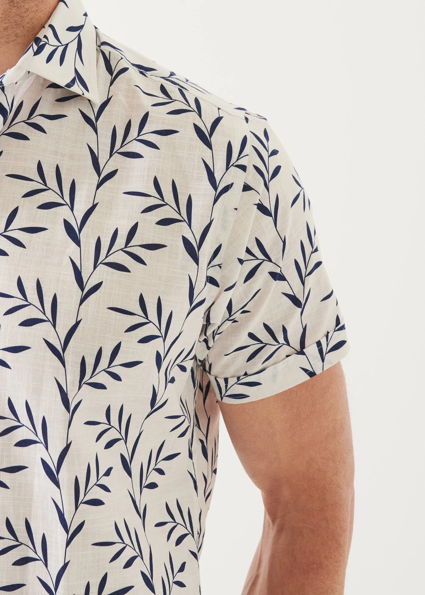 LEAF PRINT COTTON SHORT SLEEVE SHIRT