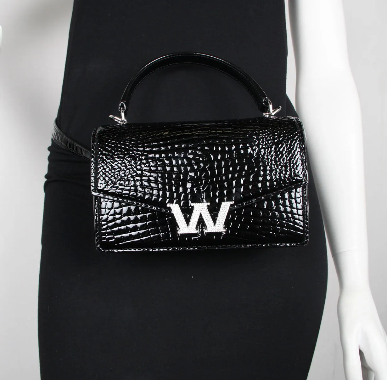 Legacy Mini Satchel/Belt, Black Croc