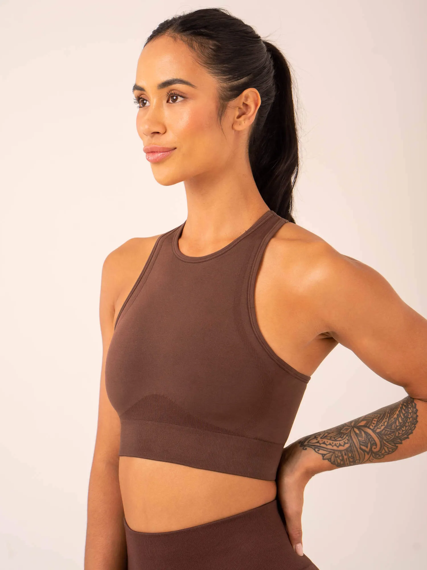 Lift Seamless High Neck Sports Bra - Chocolate