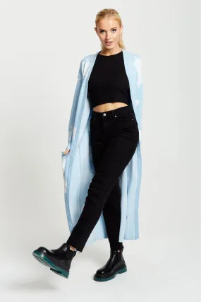 Liquorish Cloud Pattern Longline Cardigan In Light Blue