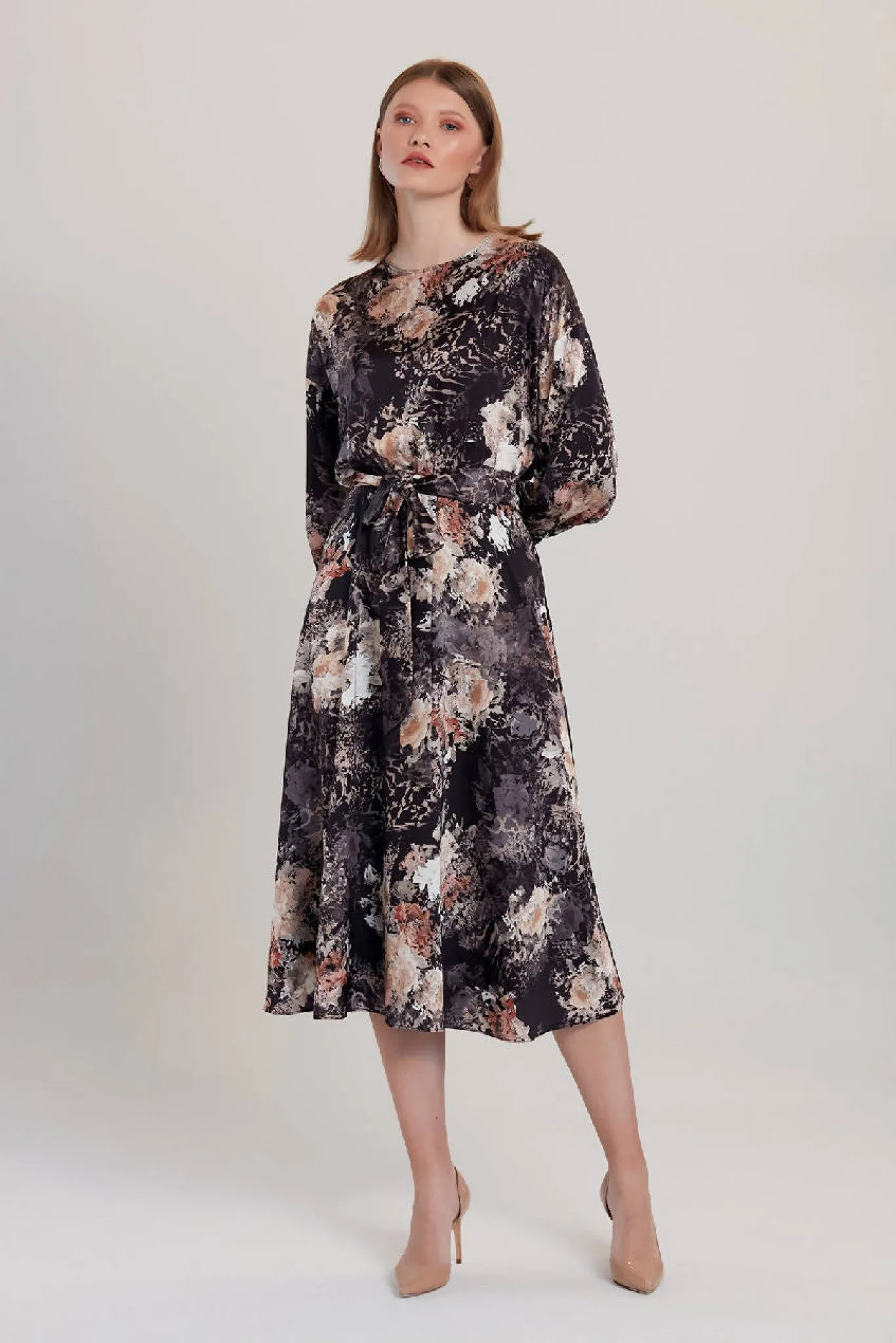 Love And Joy London Black Rose Renaissance Print Midi Dress