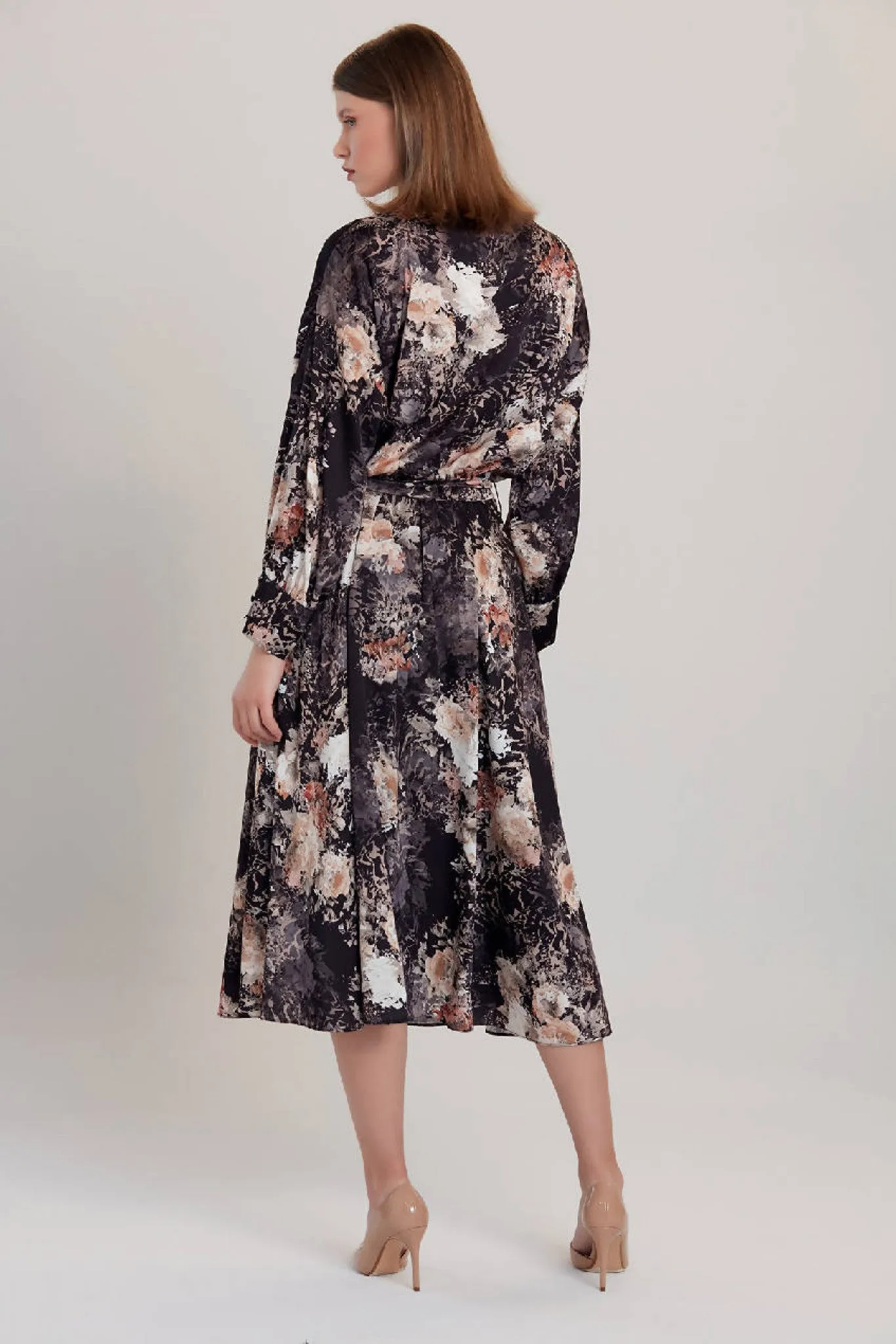 Love And Joy London Black Rose Renaissance Print Midi Dress