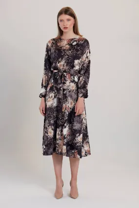 Love And Joy London Black Rose Renaissance Print Midi Dress