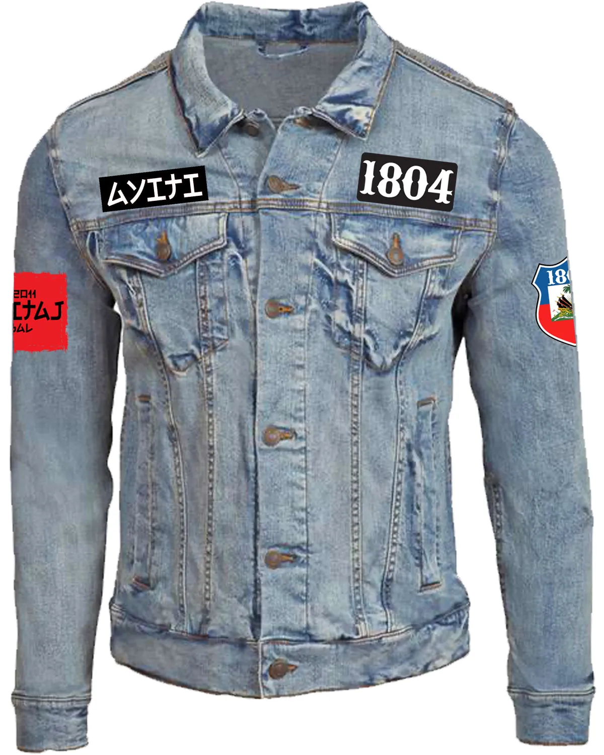 L'UNION FAIT LA FORCE (NM-BLACK MAROON)-DENIM JACKET (UNISEX)-BLEU