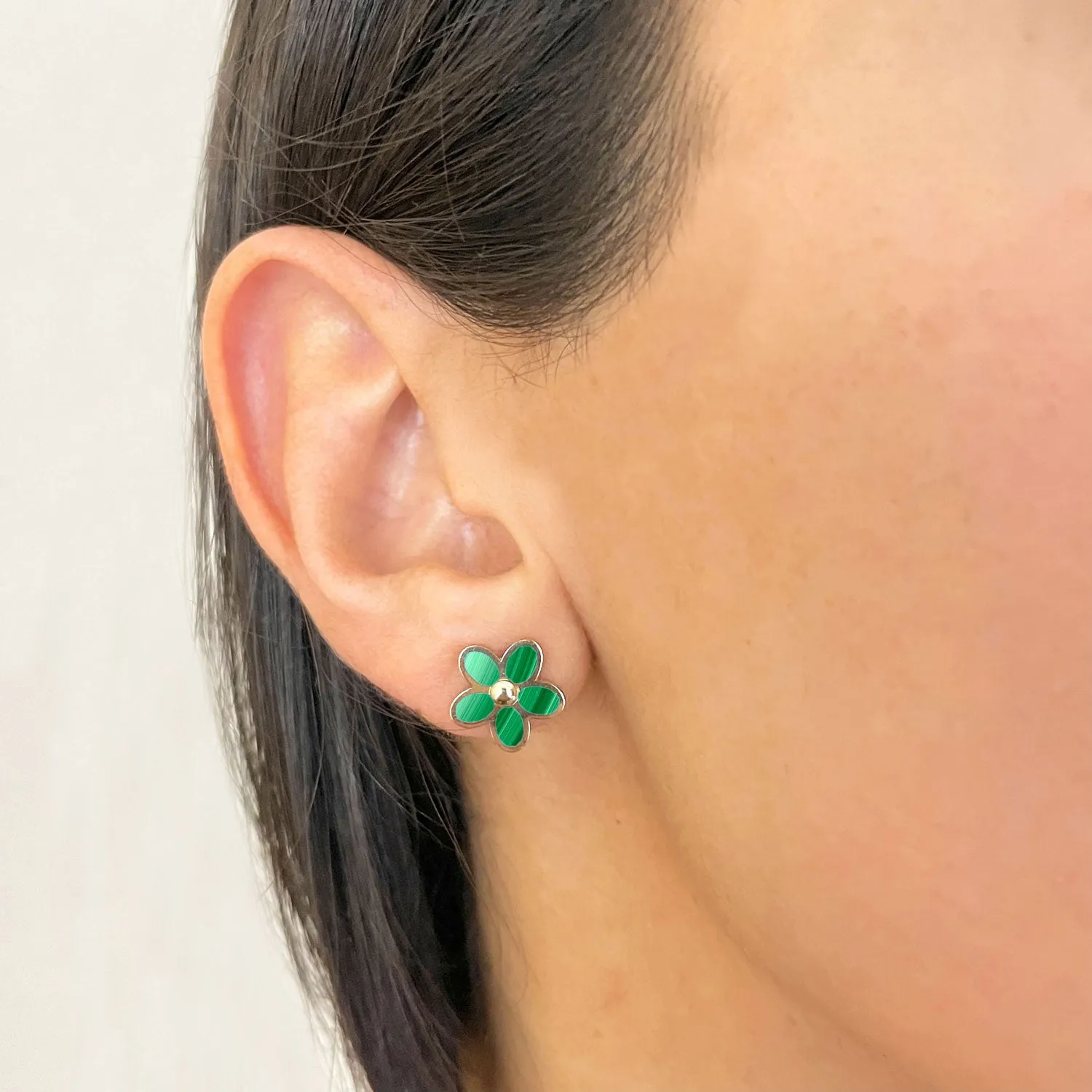 Malachite Flower Stud Earrings