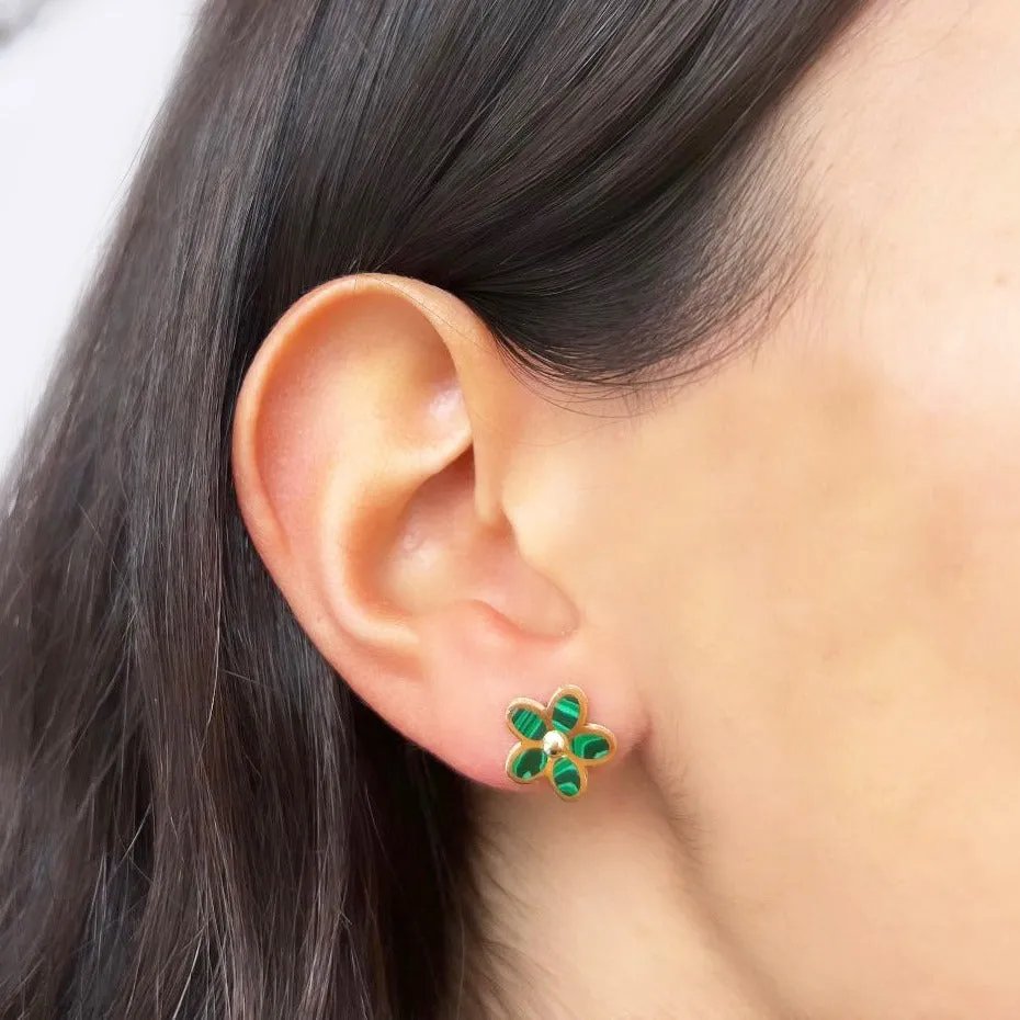 Malachite Flower Stud Earrings