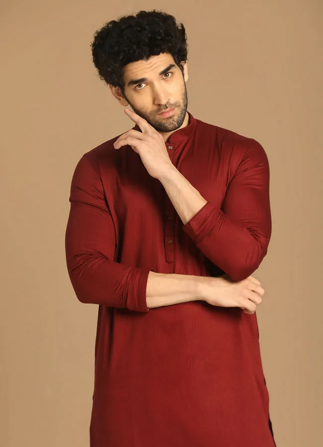 Manyawar Dapper Maroon Kurta Set