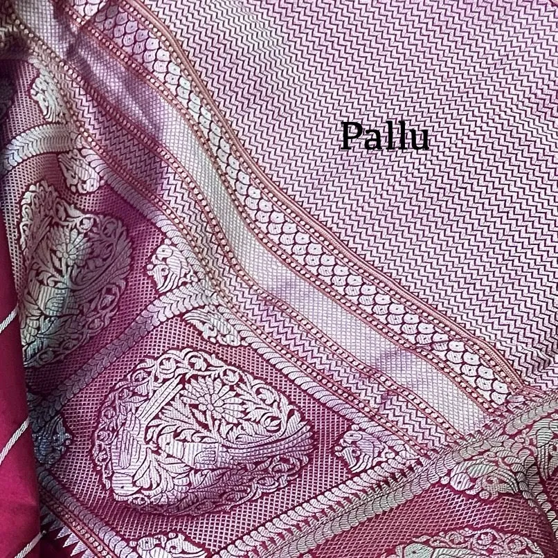 Maroon Banarasi Tanchoi Silk Saree with Stitched Blouse