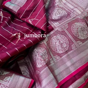 Maroon Banarasi Tanchoi Silk Saree with Stitched Blouse