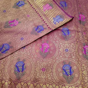 Maroon soft Banarasi Silk Saree with stitched Blouse