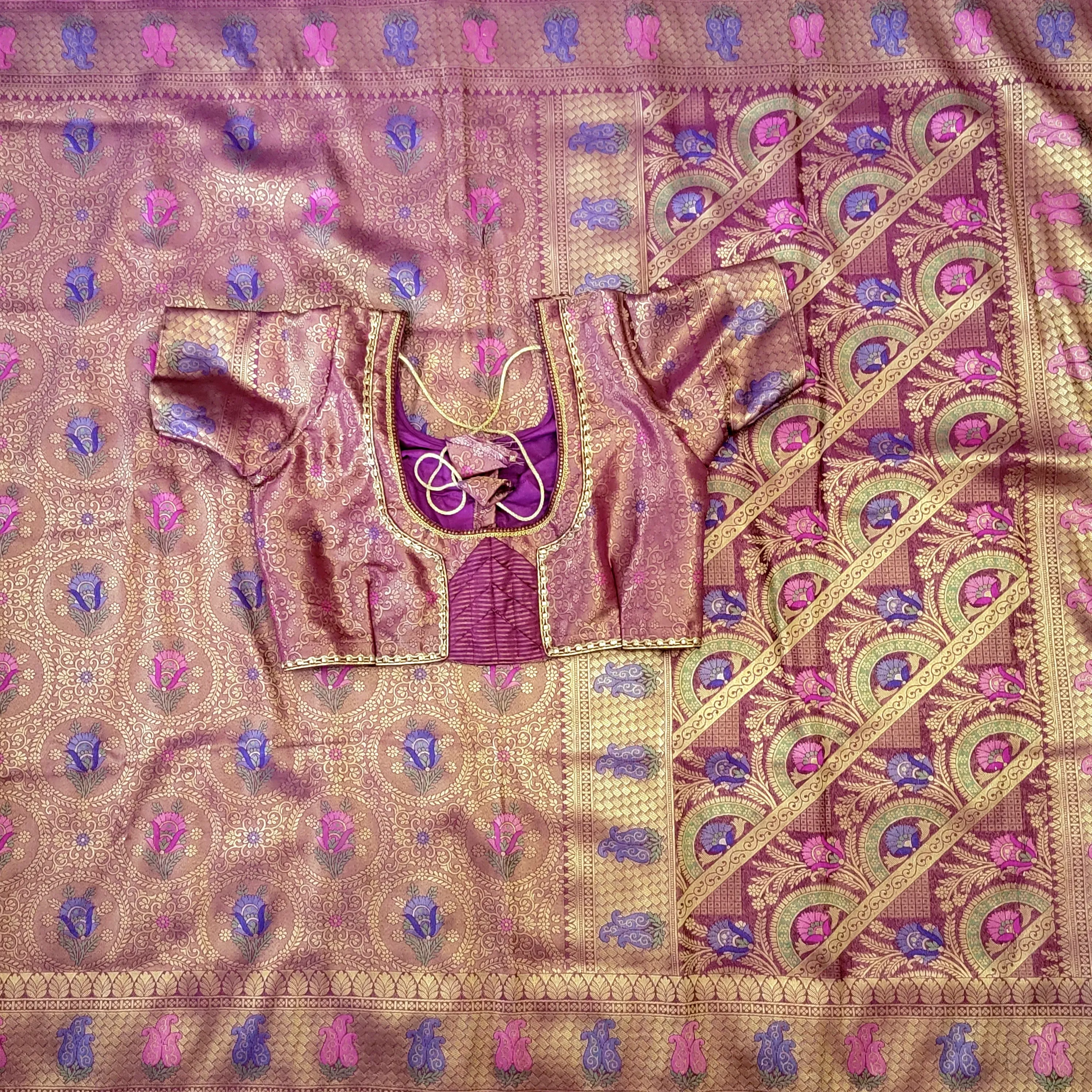 Maroon soft Banarasi Silk Saree with stitched Blouse