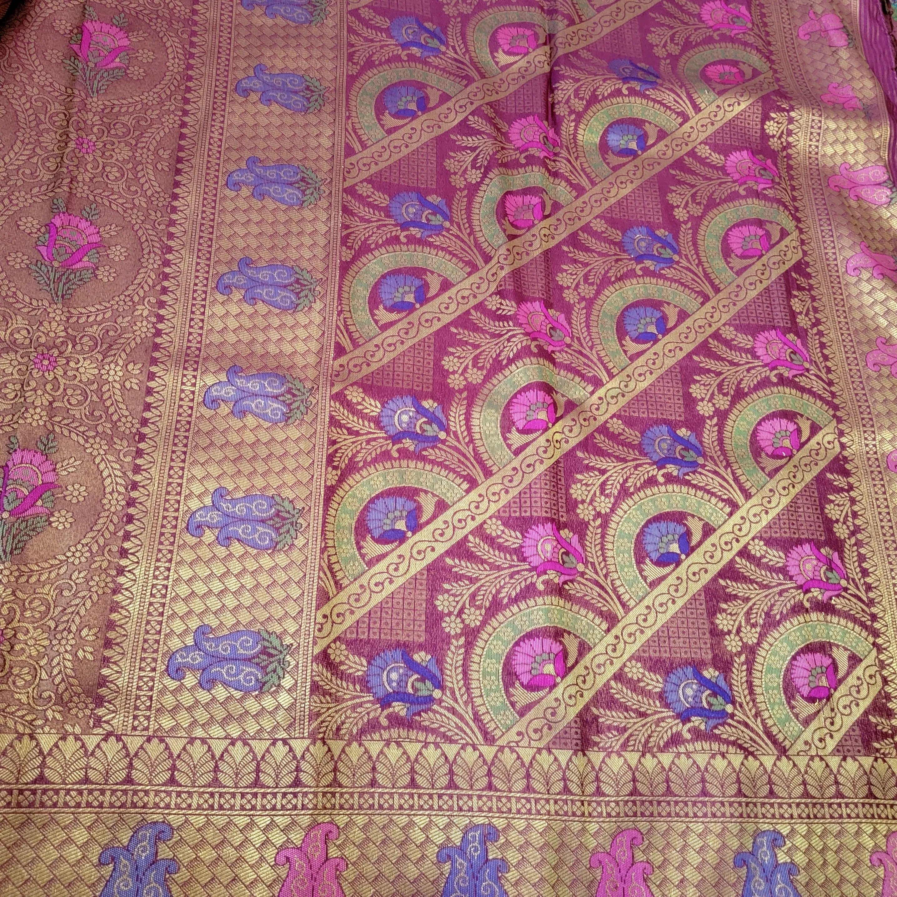 Maroon soft Banarasi Silk Saree with stitched Blouse