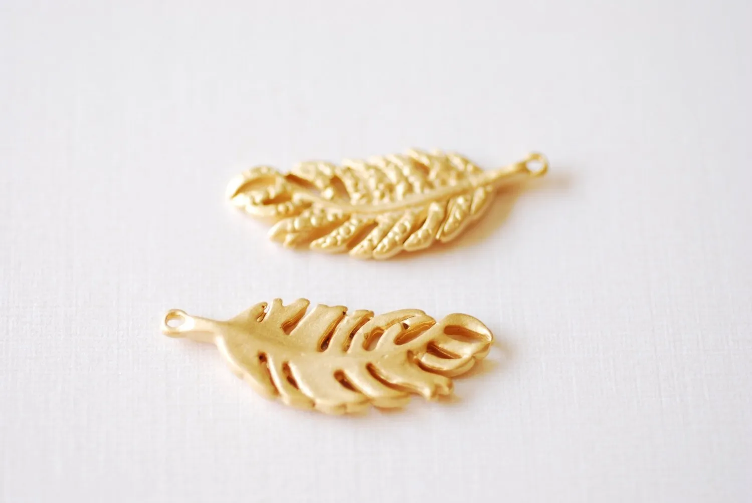 Matte Vermeil Wholesale Gold Fern Feather Leaf Charm - 18k gold plated over Sterling Silver, Gold Flower Leaf Charm, Gold Tree Branch Charm, Nature