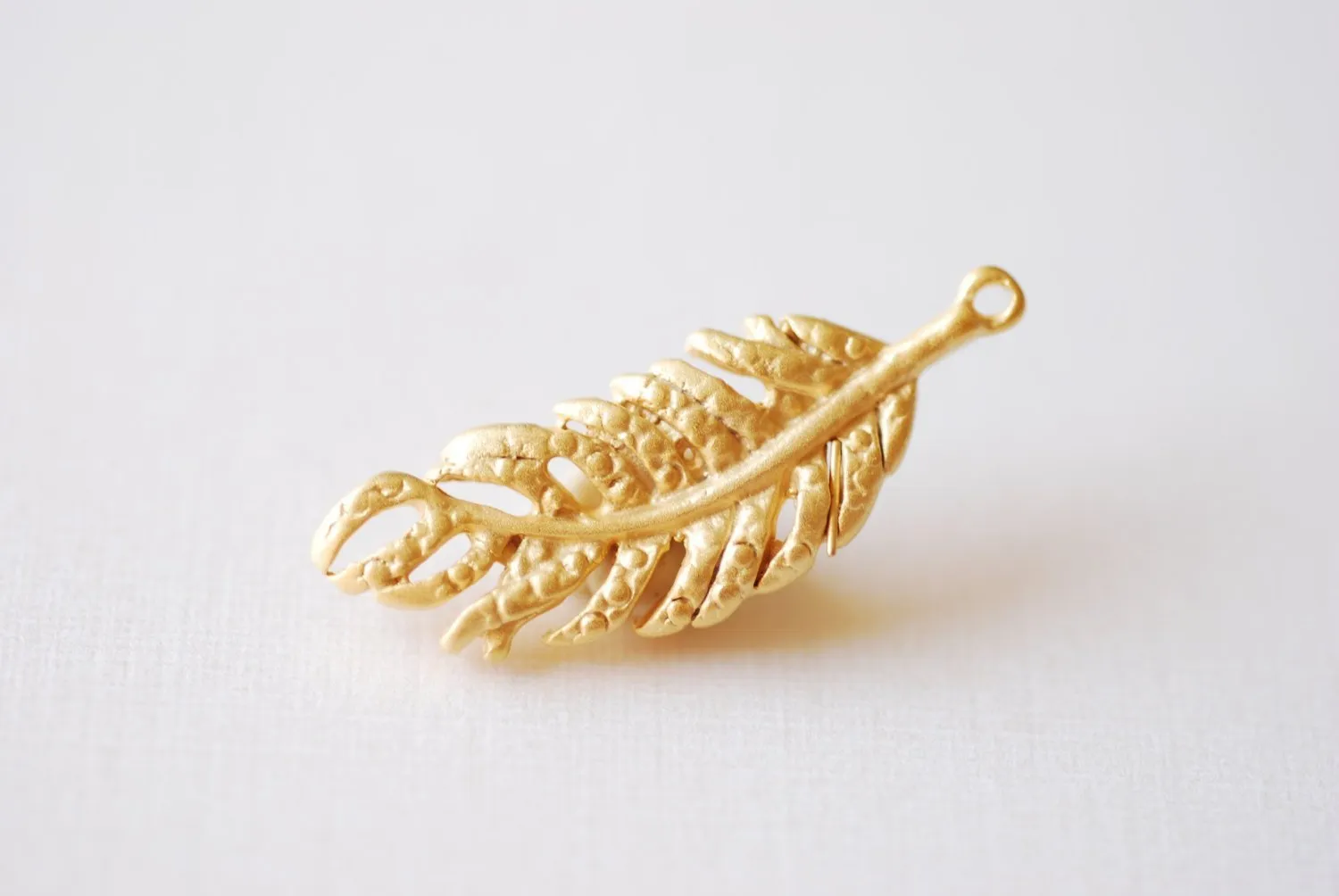 Matte Vermeil Wholesale Gold Fern Feather Leaf Charm - 18k gold plated over Sterling Silver, Gold Flower Leaf Charm, Gold Tree Branch Charm, Nature