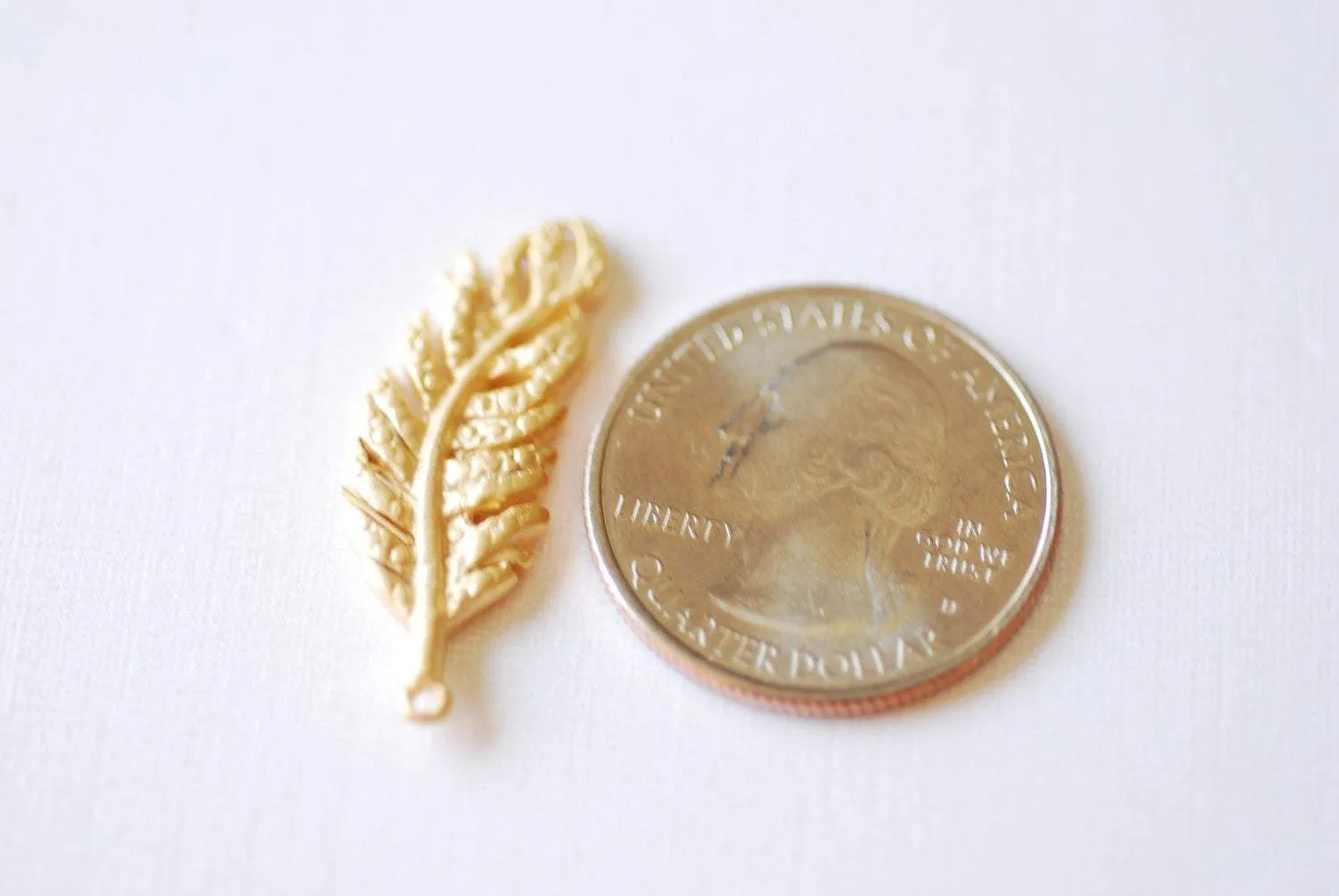 Matte Vermeil Wholesale Gold Fern Feather Leaf Charm - 18k gold plated over Sterling Silver, Gold Flower Leaf Charm, Gold Tree Branch Charm, Nature