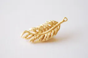 Matte Vermeil Wholesale Gold Fern Feather Leaf Charm - 18k gold plated over Sterling Silver, Gold Flower Leaf Charm, Gold Tree Branch Charm, Nature