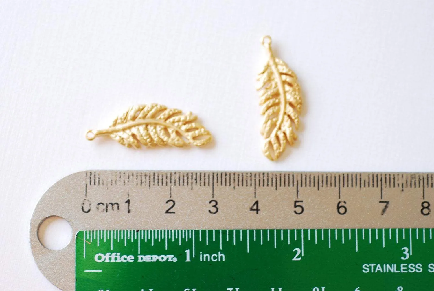 Matte Vermeil Wholesale Gold Fern Feather Leaf Charm - 18k gold plated over Sterling Silver, Gold Flower Leaf Charm, Gold Tree Branch Charm, Nature