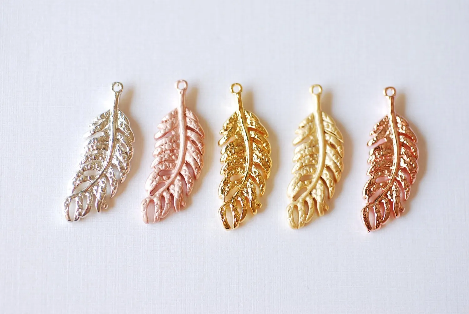 Matte Vermeil Wholesale Gold Fern Feather Leaf Charm - 18k gold plated over Sterling Silver, Gold Flower Leaf Charm, Gold Tree Branch Charm, Nature