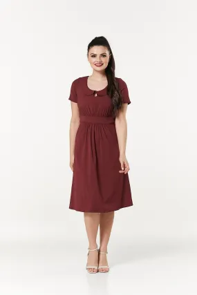 Mavis Midi Burgandy Dress with Peter Pan Collars