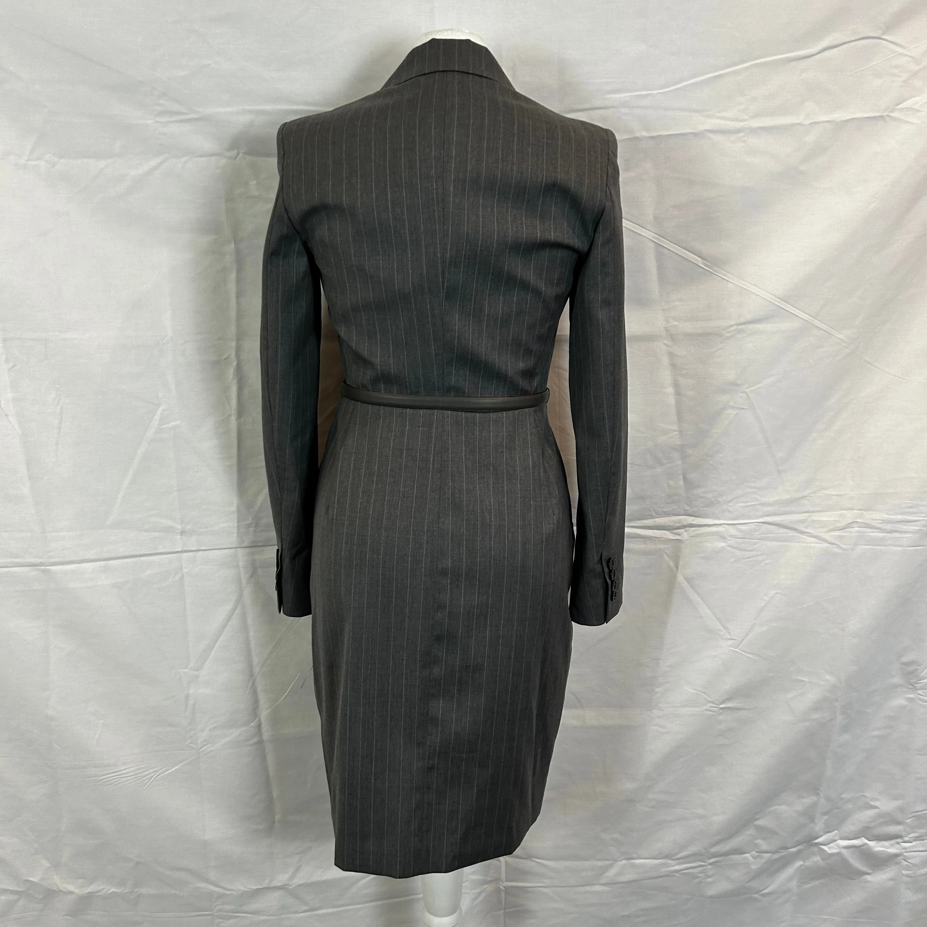 Max Mara Brand New Grey Pinstripe Suiting Wrap Dress XXS