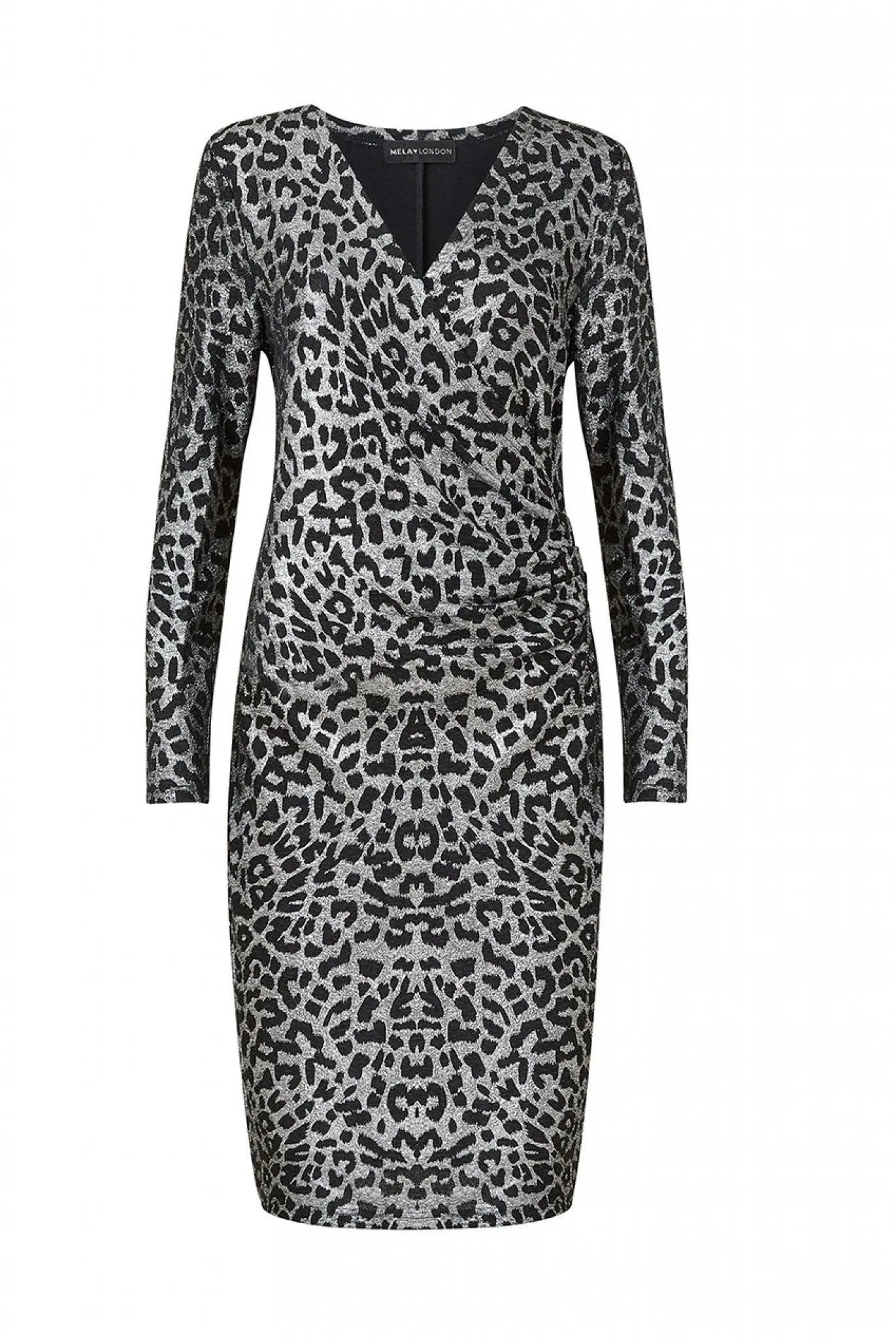 Mela London Silver Leopard Print Bodycon Midi Dress