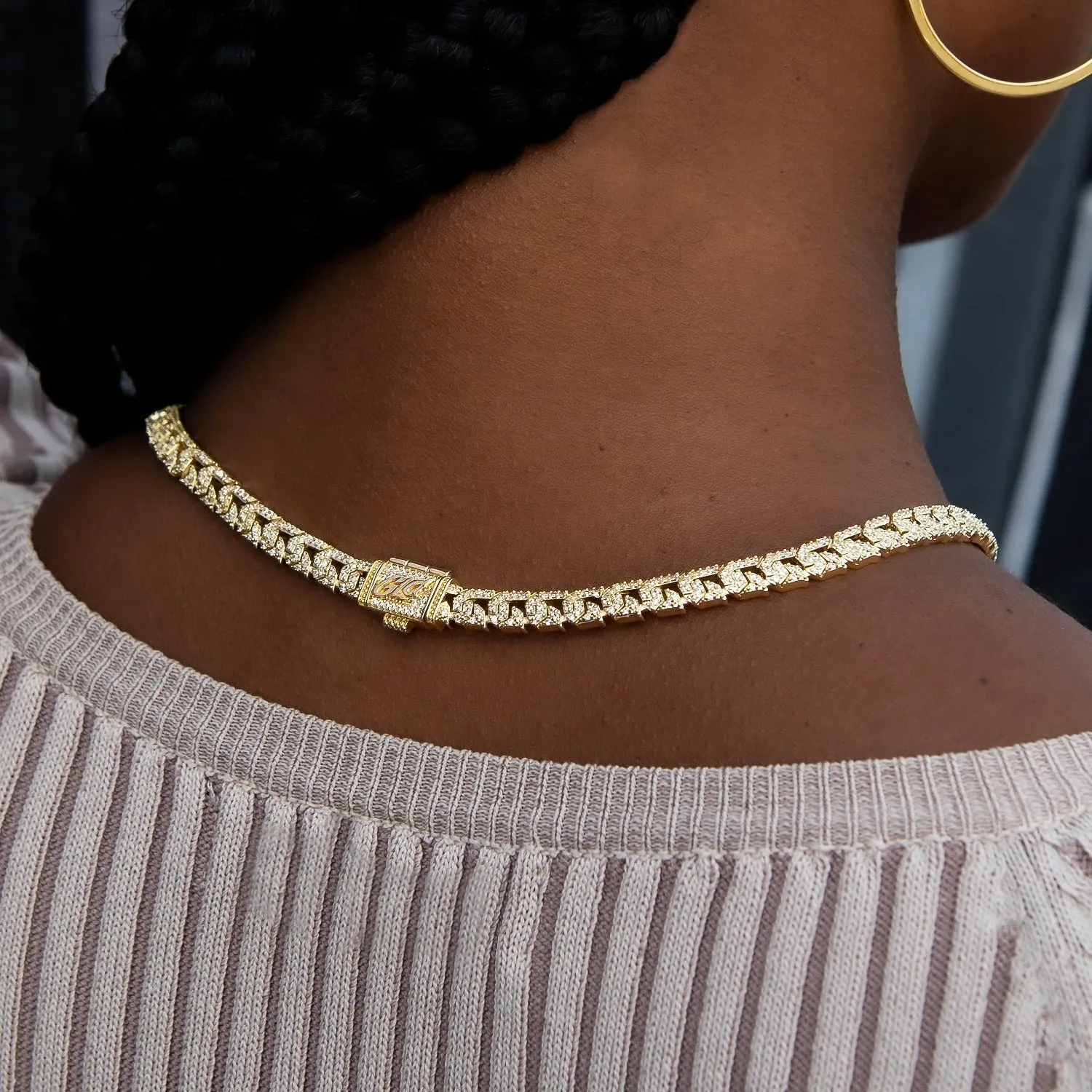 Micro Iced G-Link Necklace in Yellow Gold