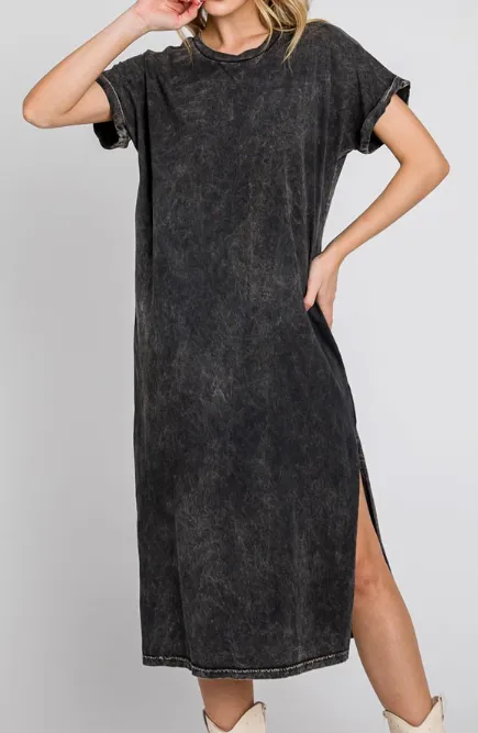 MINERAL WASH DRESS in BLACK