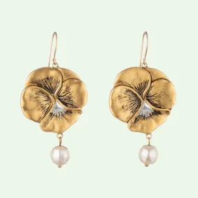 Pansy Drop Earrings with Vegan Pearl