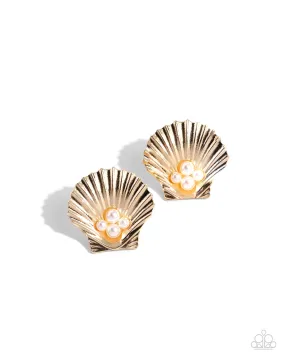 Paparazzi Oyster Opulence Gold Post Earrings