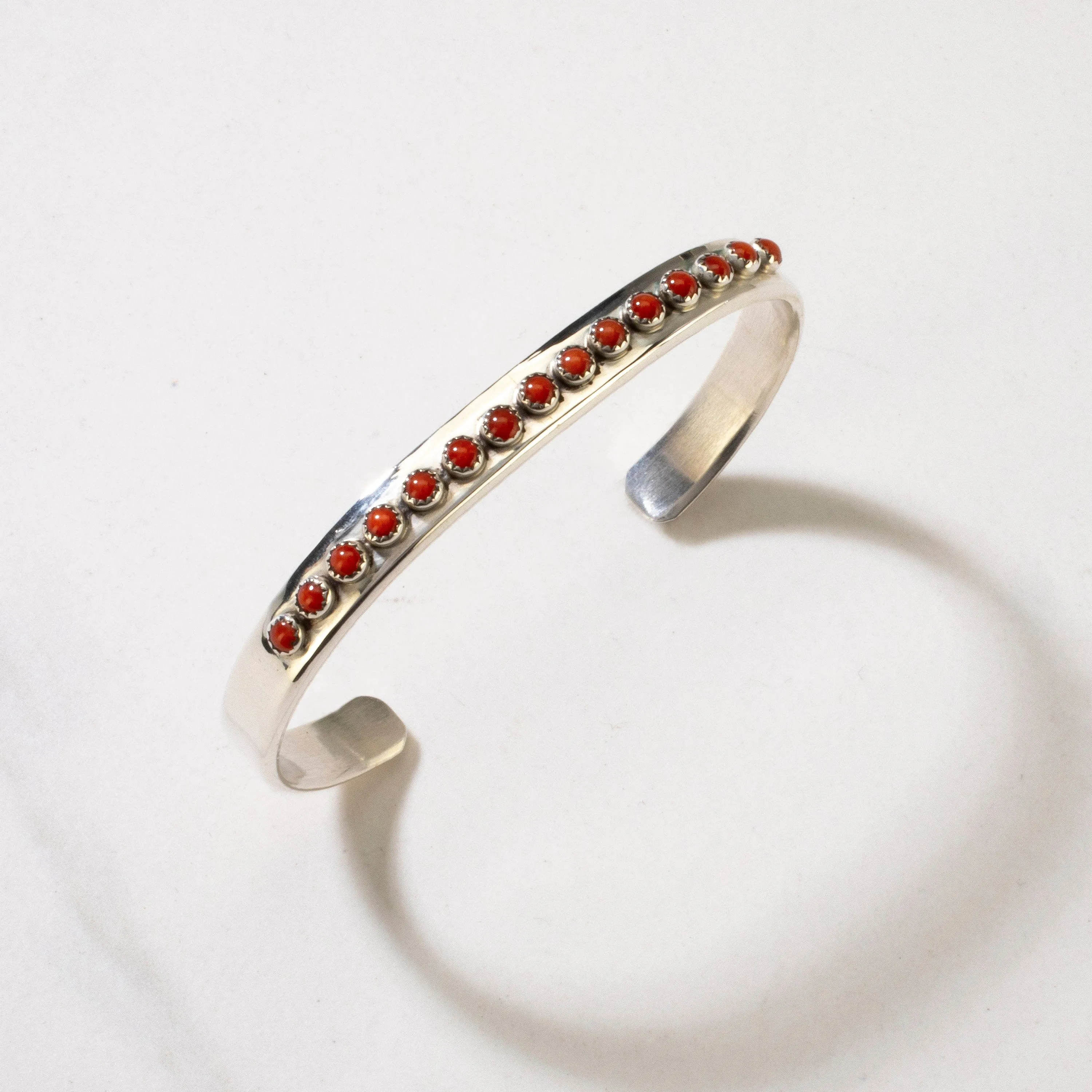 Patrick Yazzie Navajo Red Coral USA Native American Made 925 Sterling Silver Cuff