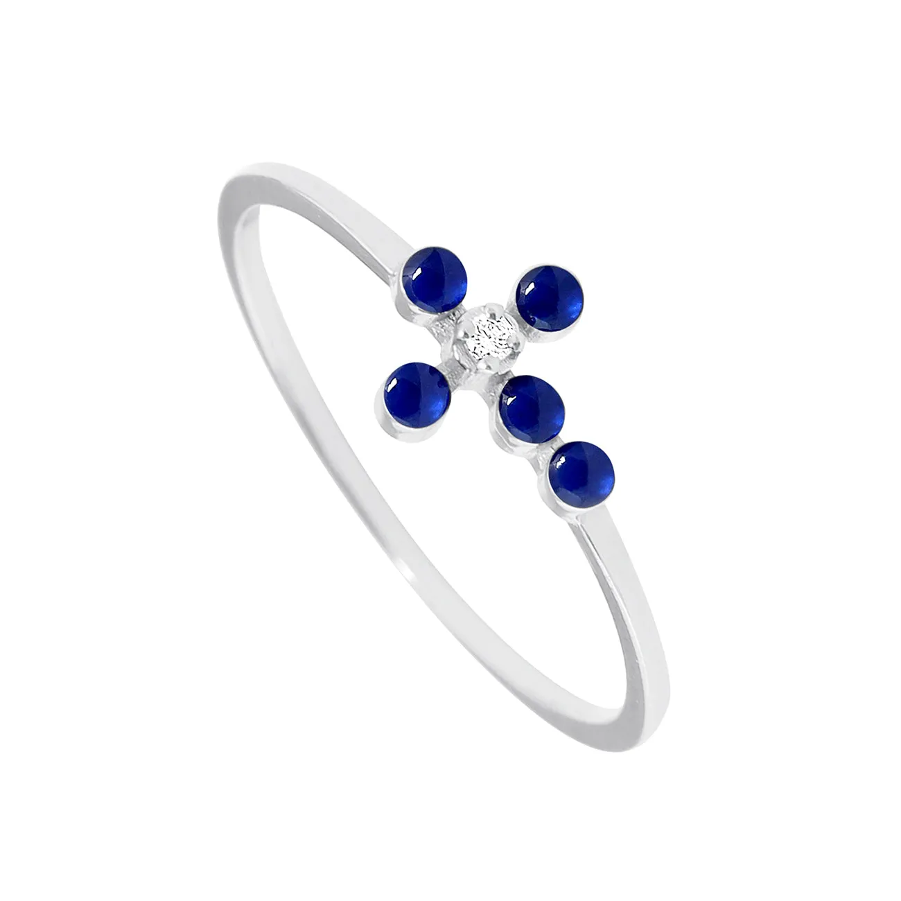 Pearled Cross Diamond Lapis Ring, White Gold, Size 5.25