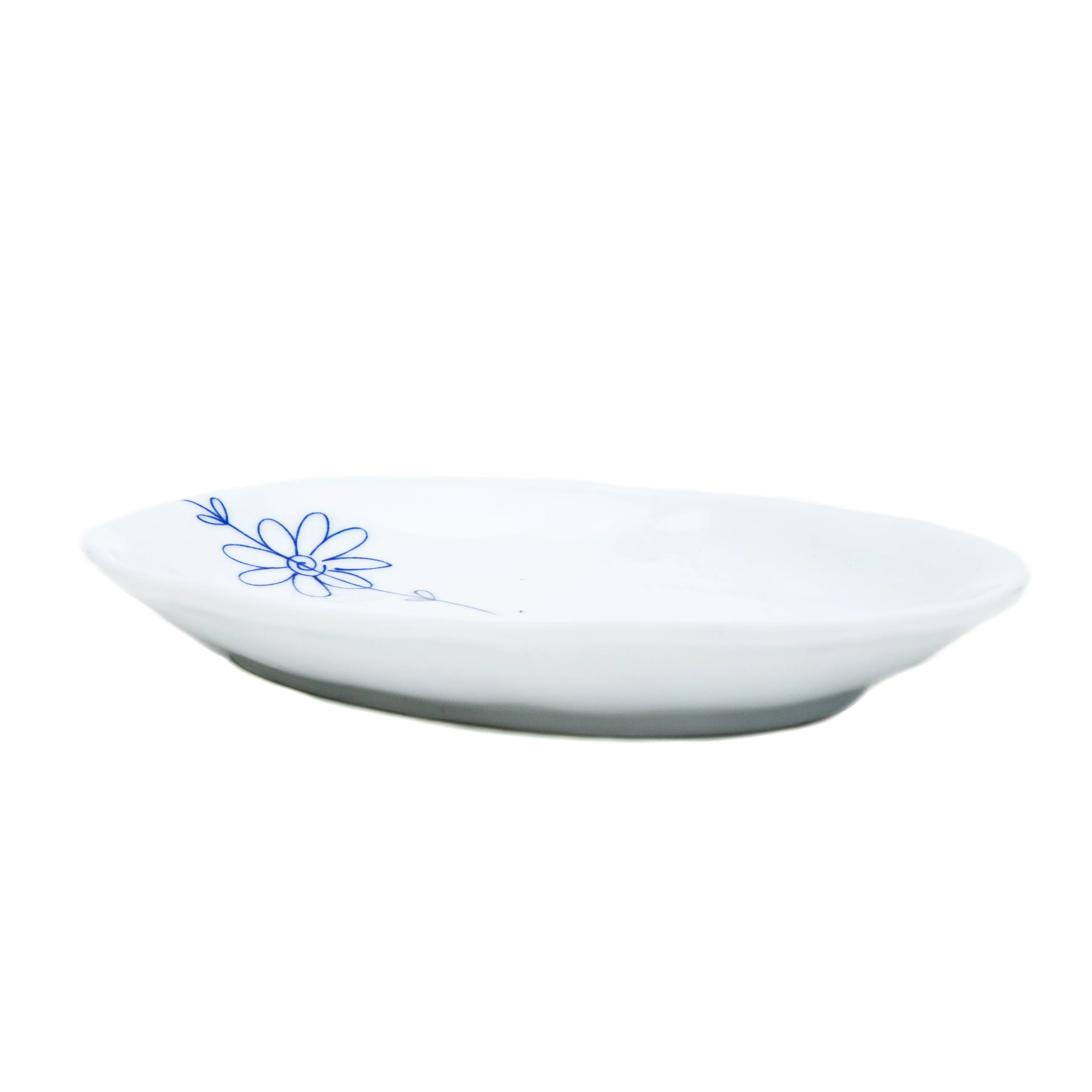 Pen Drawn Flower Odd Shape Porcelain Plate