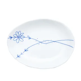 Pen Drawn Flower Odd Shape Porcelain Plate