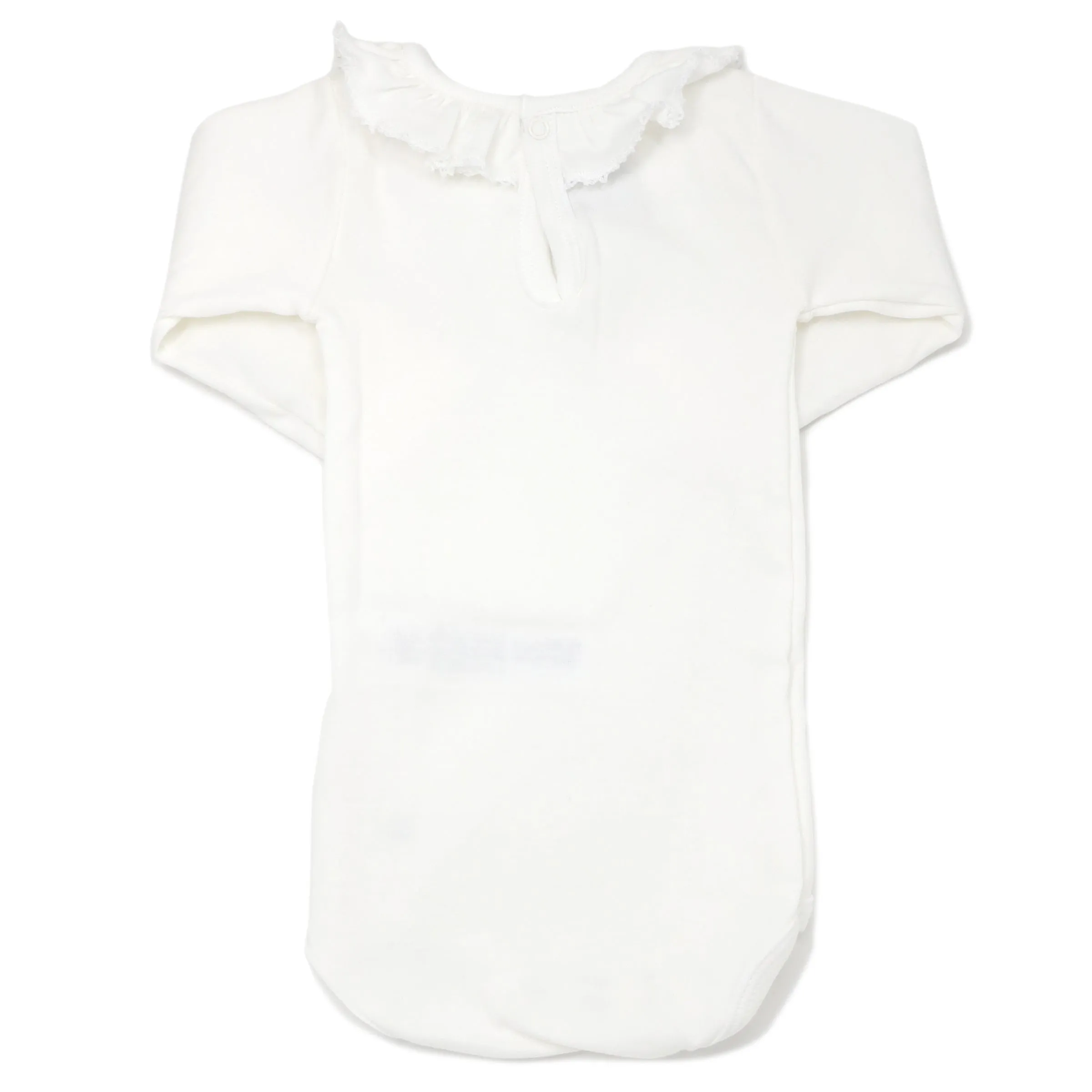 Petit Bateau Long Sleeve Bodysuit with Ruffle Collar - White