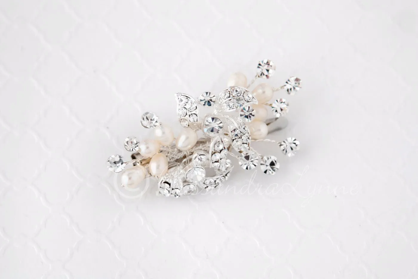 Petite Pearl Wedding Hair Clip with Crystals