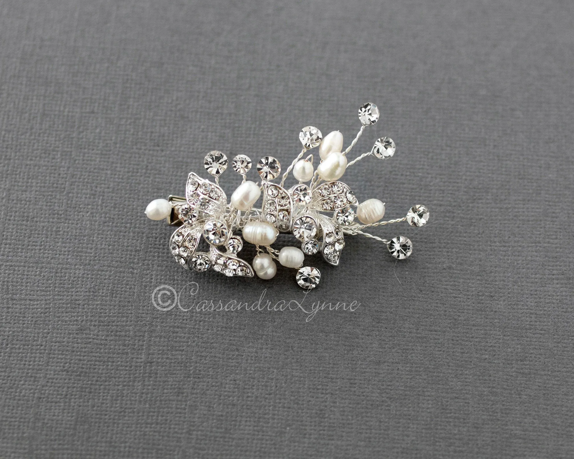 Petite Pearl Wedding Hair Clip with Crystals