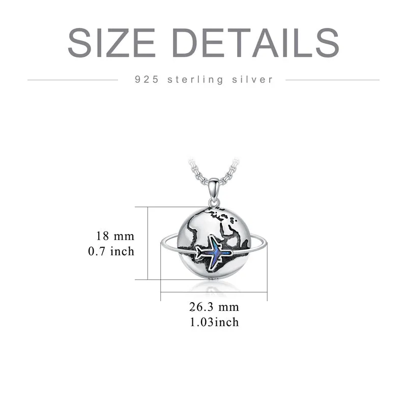 Planet Necklace Airplane Necklace S925 Sterling Silver Travel Jewelry Gifts for Men Women