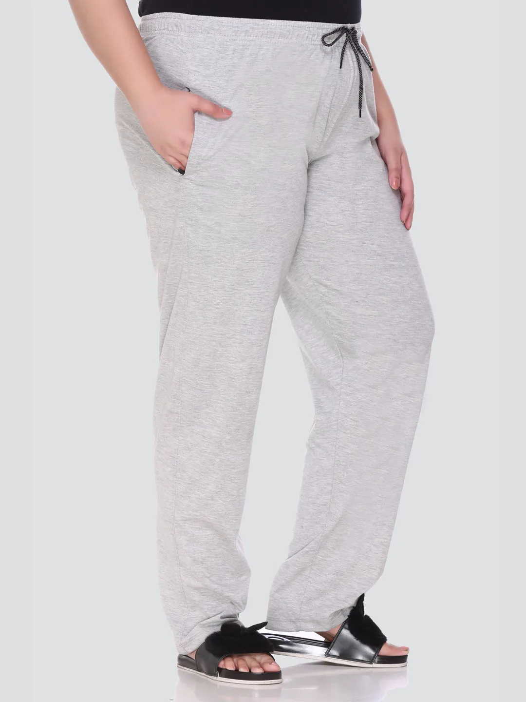 Plus Size Cotton Track Pants For Women Pack of 2 (Pink & Grey)